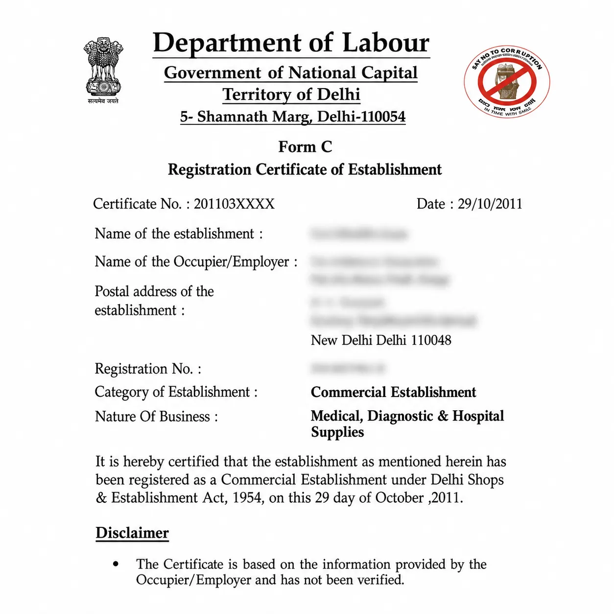 States and Common Name of Shop Establishment License
